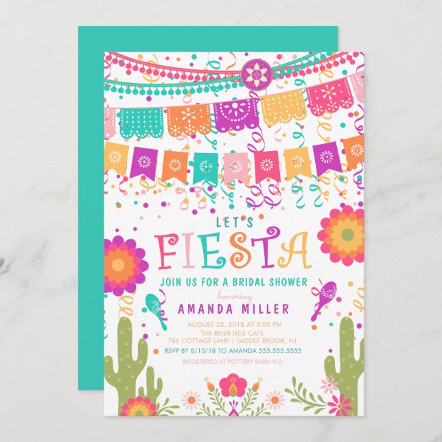 Colourful Let's Fiesta Bridal Shower Invitation (Front/Back)