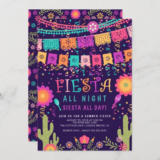 Colourful Let's Fiesta Summer Party Invitation (Front/Back)