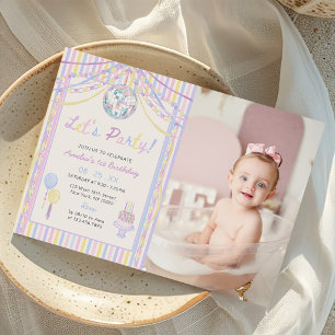 Colourful Lets Party Kids Birthday Party Photo Invitation