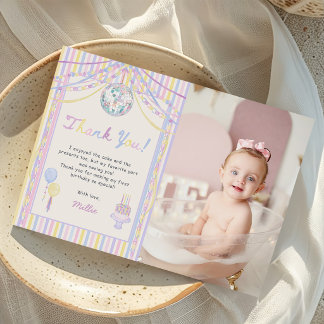 Colourful Lets Party Kids Birthday Photo Thank You Card