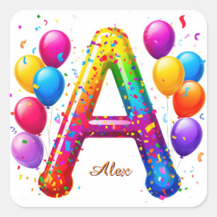 Colourful Letter A With Balloons Party Celebration Square Sticker