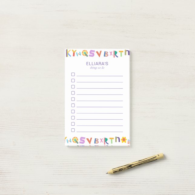 Colourful Letter Custom Name ToDoList Post-it Notes (On Desk)