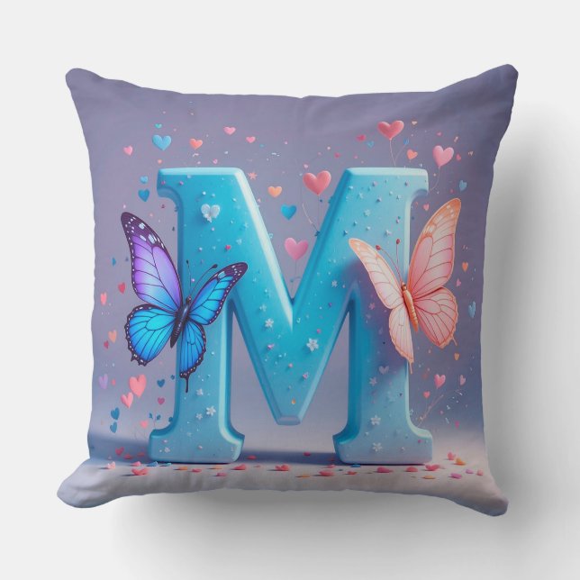 Colourful Letter M with Butterflies Cushion (Front)