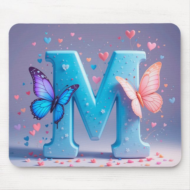 Colourful Letter M with Butterflies Mouse Pad (Front)