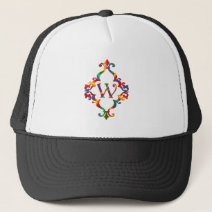 Colourful Letter W Monogram Initial Trucker Hat
