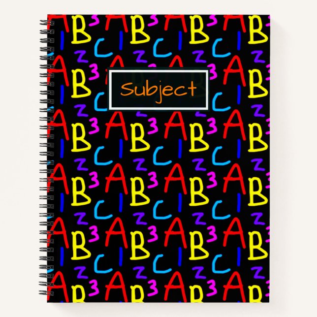 Colourful Letters and Numbers Typography Pattern Notebook (Front)