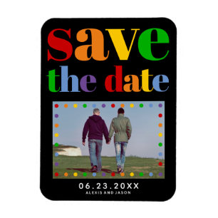 Colourful letters, dots Save the Date gay photo Magnet