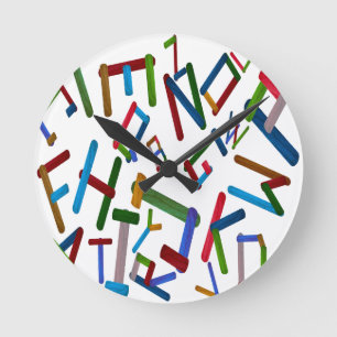 Colourful Letters from wood ice cream stick isolat Round Clock