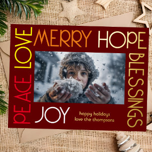 Colourful letters joy merry happy peace blessings foil holiday postcard