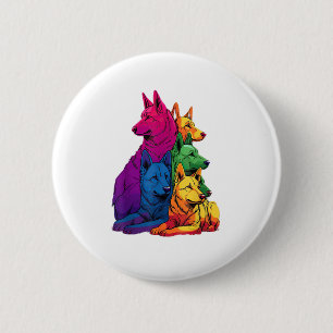 Colourful LGBT Pride German Shepherd Dog Pile  6 Cm Round Badge