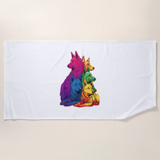 Colourful LGBT Pride German Shepherd Dog Pile  Beach Towel (Front)