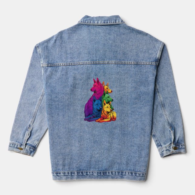 Colourful LGBT Pride German Shepherd Dog Pile  Denim Jacket (Back)