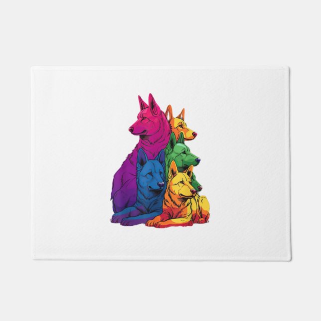Colourful LGBT Pride German Shepherd Dog Pile  Doormat (Front)