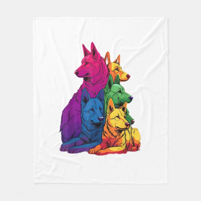 Colourful LGBT Pride German Shepherd Dog Pile  Fleece Blanket (Front)