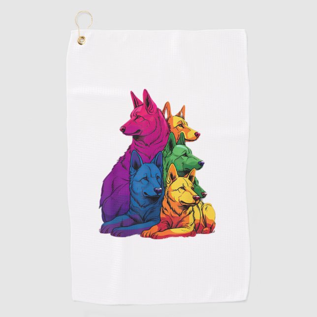 Colourful LGBT Pride German Shepherd Dog Pile  Golf Towel (Front)