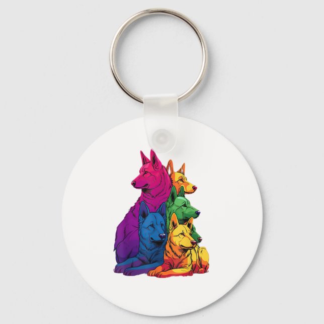 Colourful LGBT Pride German Shepherd Dog Pile  Key Ring (Front)