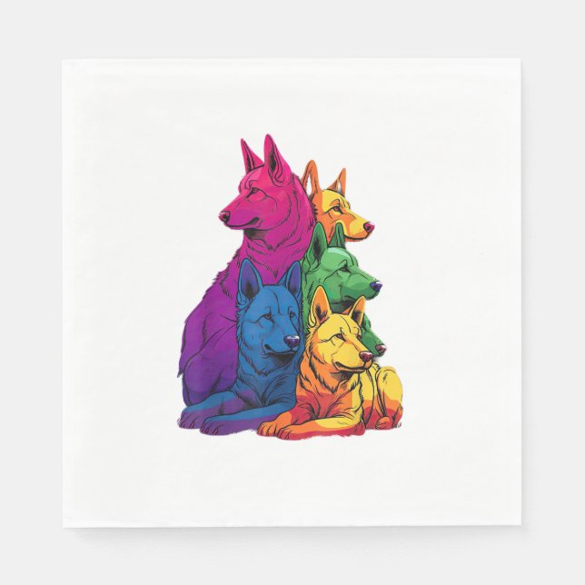 Colourful LGBT Pride German Shepherd Dog Pile  Napkin (Front)