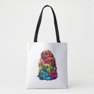 Colourful LGBT Pride Puggle Dog Pile Tote Bag