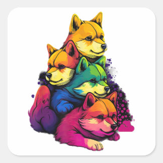 Colourful LGBT Pride Shiba Inu Dog Pile  Copy Square Sticker