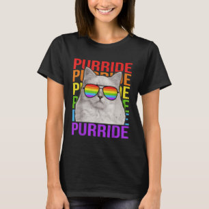 Colourful LGBT Purride Gay Pride Rainbow Flag Cat T-Shirt