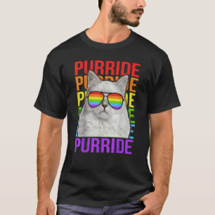 Colourful LGBT Purride Gay Pride Rainbow Flag Cat  T-Shirt