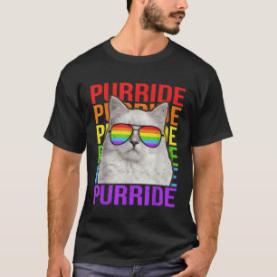Colourful LGBT Purride Gay Pride Rainbow Flag Cat  T-Shirt