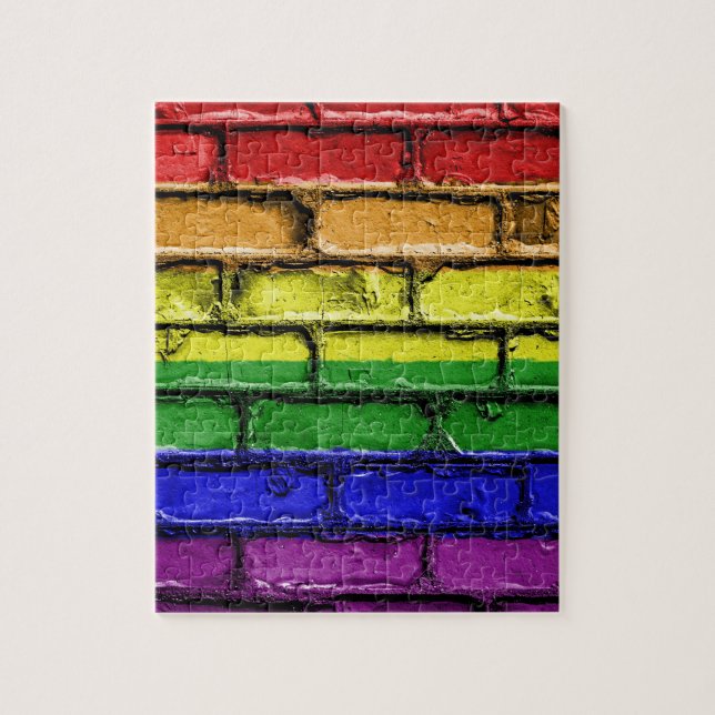 Colourful LGBT rainbow pride flag brick wall Jigsaw Puzzle (Vertical)