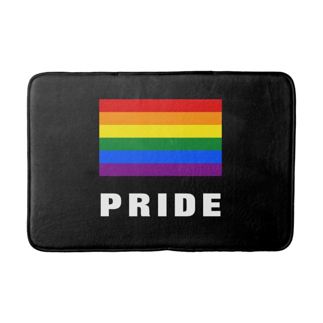 Colourful LGBTQ Rainbow Gay Pride Flag Custom Text Bath Mat (Front)