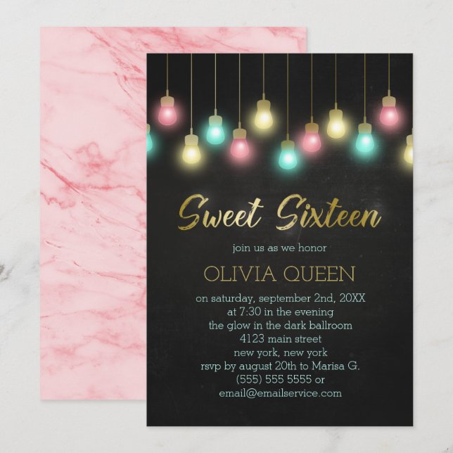 Colourful Light Bulbs Sweet Sixteen Party Invitation (Front/Back)