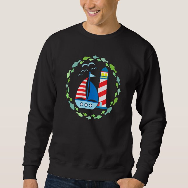 Colourful Lighthouse With Sailing Boat And Seagull Sweatshirt (Front)