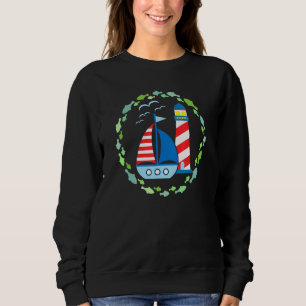 Colourful Lighthouse With Sailing Boat And Seagull Sweatshirt