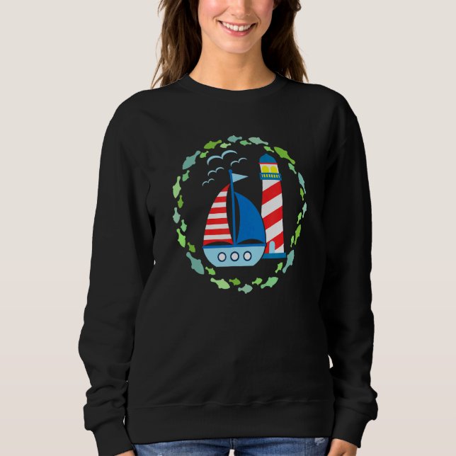 Colourful Lighthouse With Sailing Boat And Seagull Sweatshirt (Front)