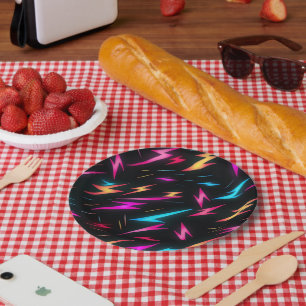 Colourful Lightning Bolt Pattern Paper Plate