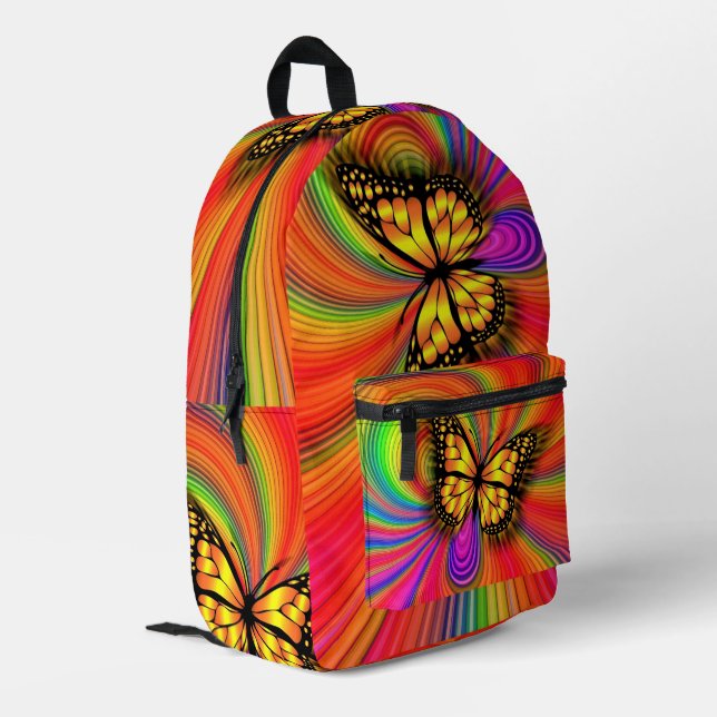 Colourful Lights Flying Gold Butterfly Backpack (Back Corner Left)