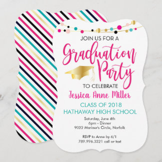 Colourful Lights Pink Gold Graduation Party Invitation