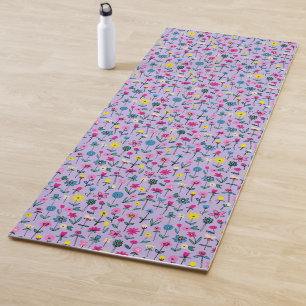 Colourful Lilac Kids floral pattern Yoga Mat