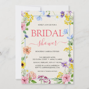 Colourful Lilac Pink Watercolor  Bridal Shower  Invitation
