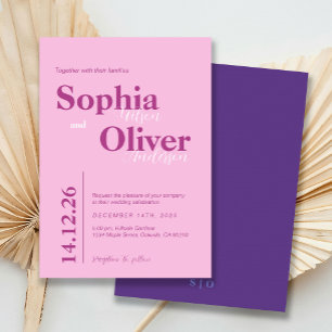 Colourful Lilac, Purple and Pink Minimalist Weddin Invitation