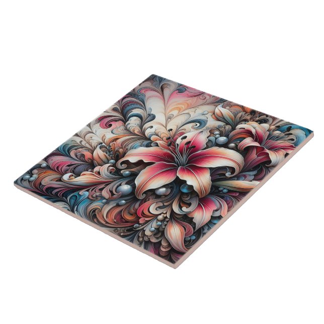 Colourful Lily Patterns With Fractal Design Tile (Side)