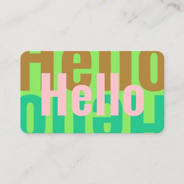 Colourful Lime Emerald Green Tan Pink Hello Business Card (Front)