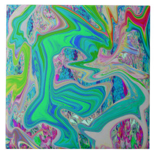 Colourful Lime Green Abstract Retro Liquid Art Tile
