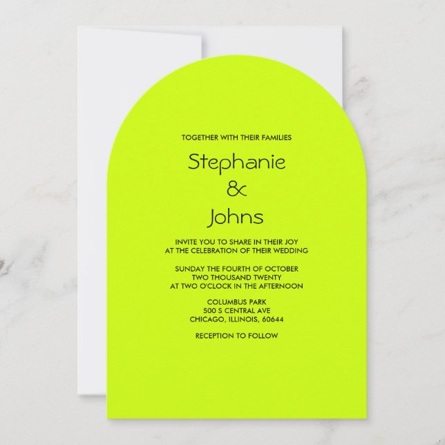 Colourful Lime Green Black Simple Minimal Wedding Invitation (Front)
