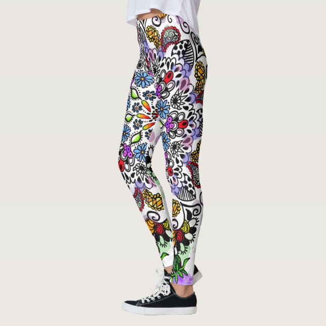 Colourful line tangle flower leggings (Left)