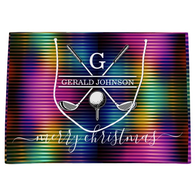 Colourful Lines Custom Elegant Golf Monogram Desig Large Gift Bag (Front)