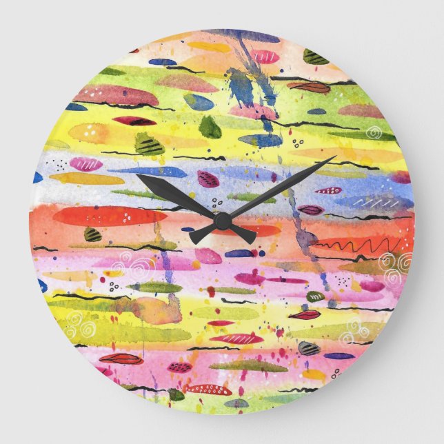 Colourful Lines Watercolor Abstract Large Clock (Front)