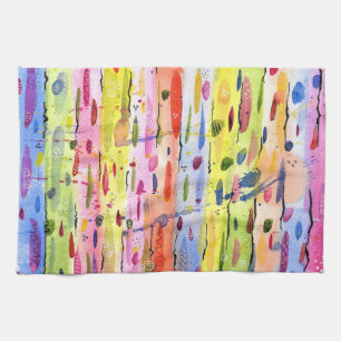 Colourful Lines Watercolor Abstract Tea Towel