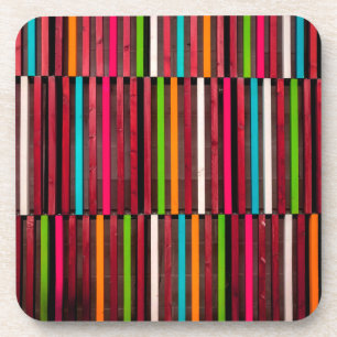 Colourful Lines Wood Blue Orange Pattern Fun Coaster