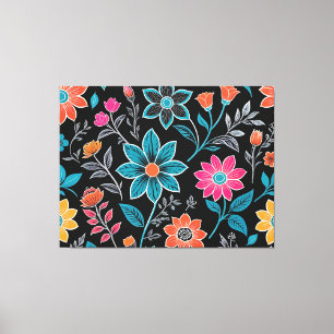 Colourful Linoprint Floral Pattern Canvas Print