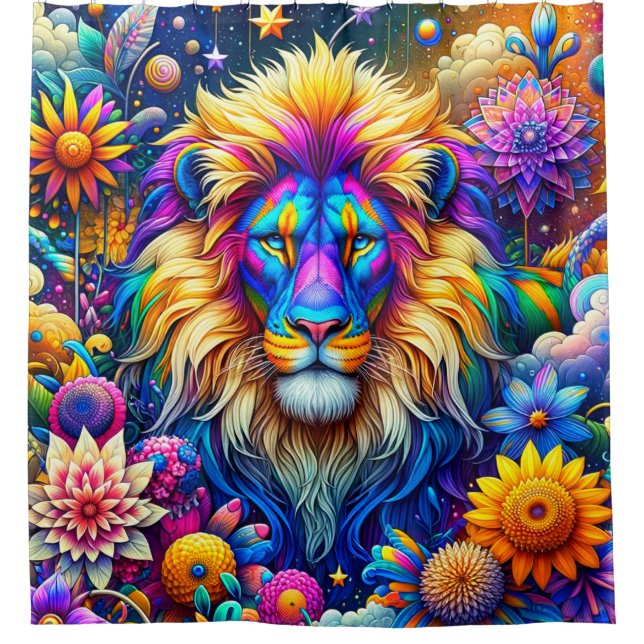 Colourful Lion Art Shower Curtain (Front)