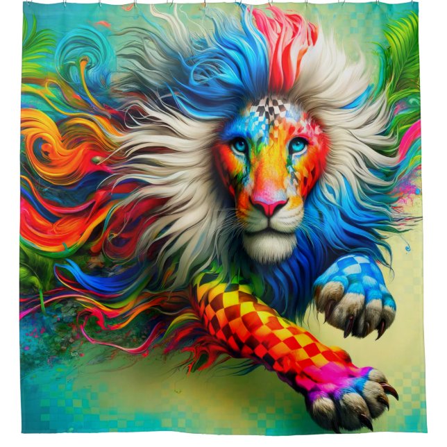 Colourful Lion Art Shower Curtain (Front)